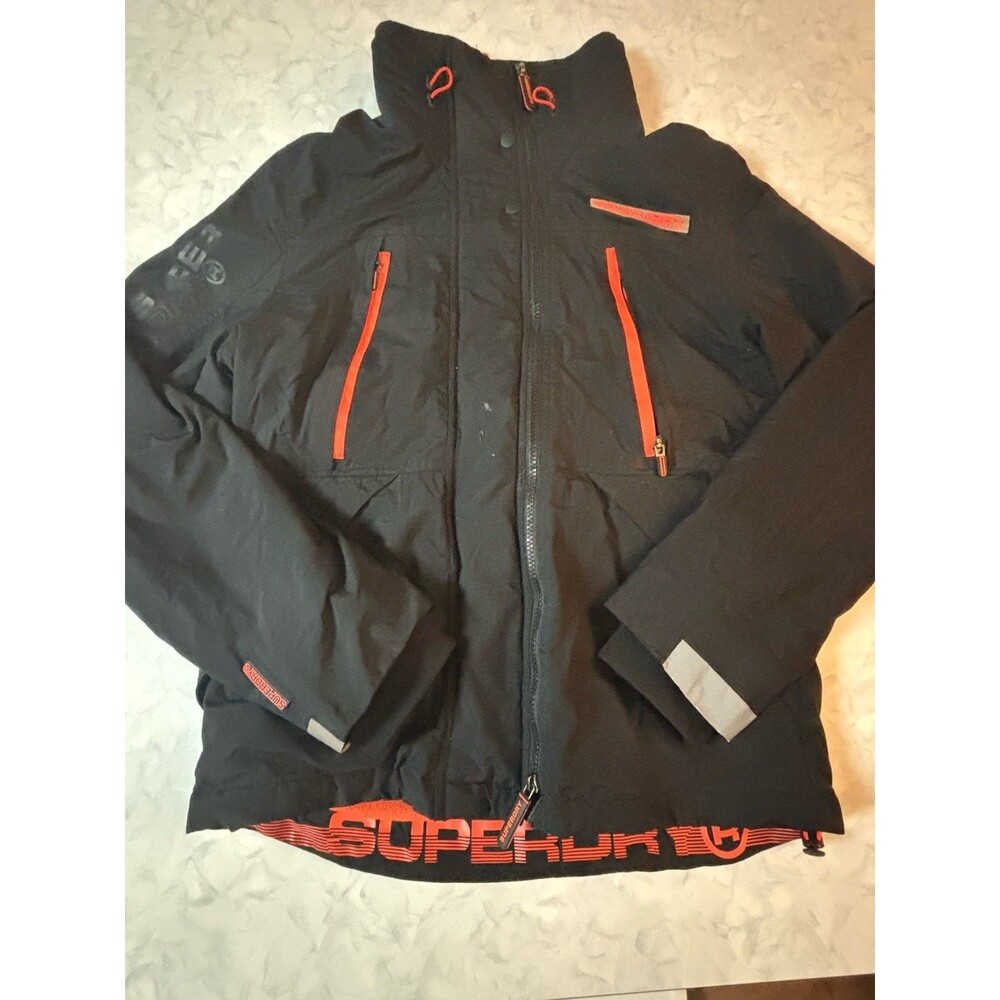 Superdry Japan Wind Attacker Jacket Mens Medium Black Orange Fleece Lined Zip